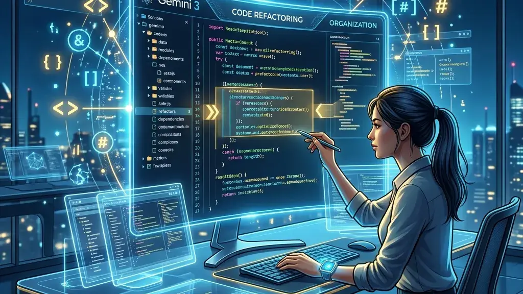 [Note: Fallback Ollama Cloud]

Illustration du logo Gemini 3 entouré d’une série de 15 prompts incontournables pour les développeurs, affichée avec des icônes de code, de terminal et de chatbot sur un fond bleu‑gris.