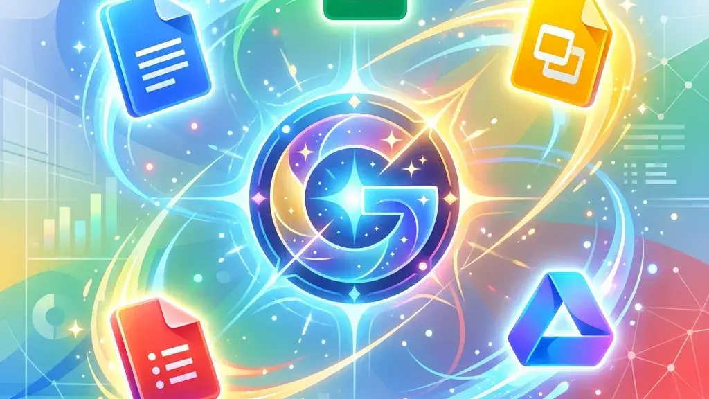 [Note: Fallback Ollama Cloud]

Illustration montrant l’intégration de Gemini d’OpenAI dans Google Workspace, avec les icônes de Gemini reliées aux applications Docs, Sheets et Slides pour illustrer la création collaborative de contenu.