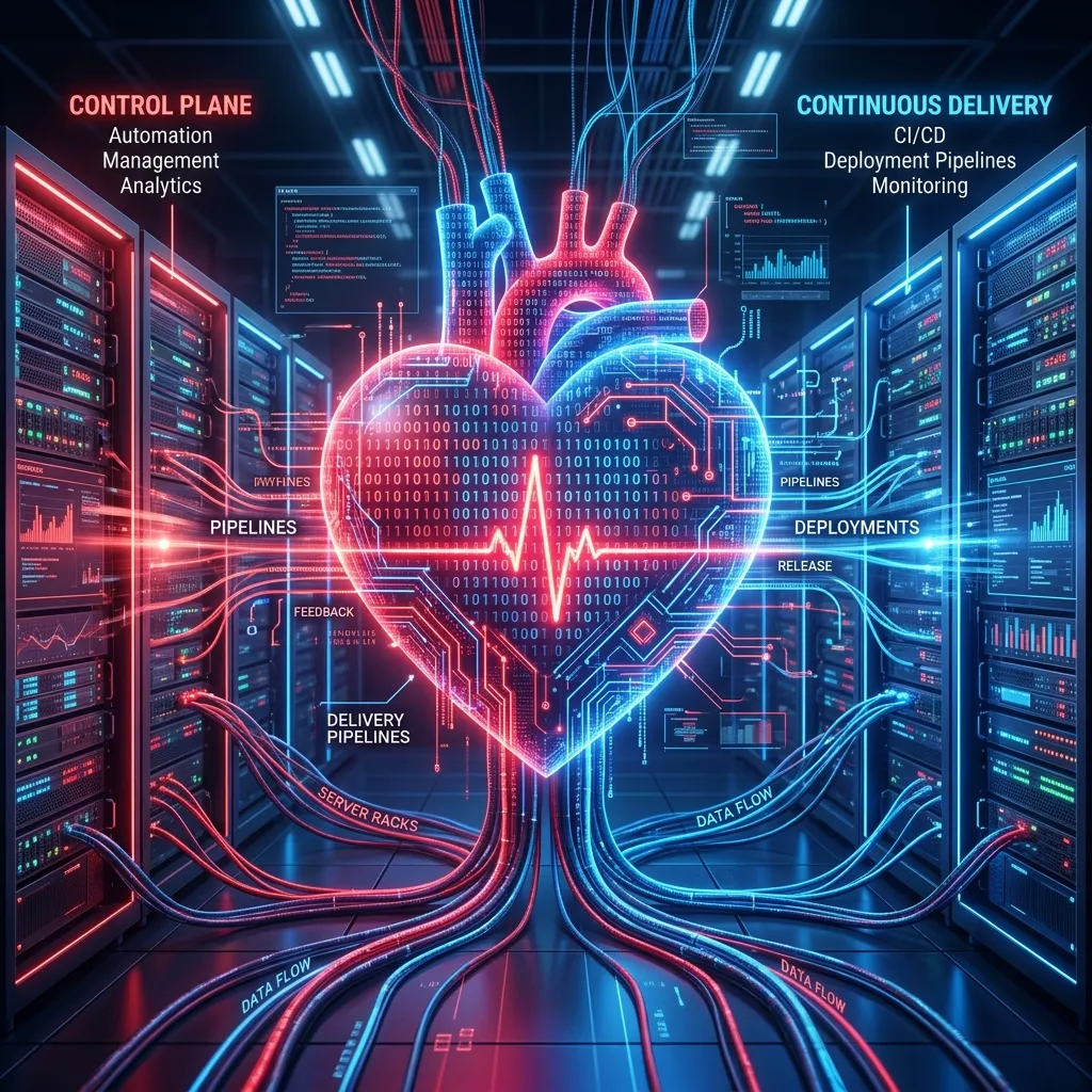 [Note: Fallback Ollama Cloud]

Illustration abstraite de l’architecture secrète du Control Plane Agentic CD, montrant un motif de pulsation gravitationnelle stylisée avec des flux de données et des connexions réseau interconnectées.